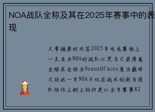 NOA战队全称及其在2025年赛事中的表现